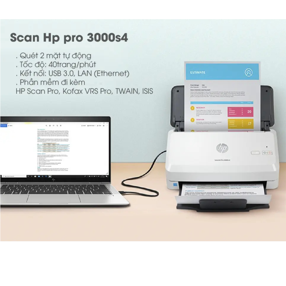Máy Scan HP ScanJet Pro 3000S4 (6FW07A) - Tốc độ quét 40 ppm - Quét 2 mặt tự động