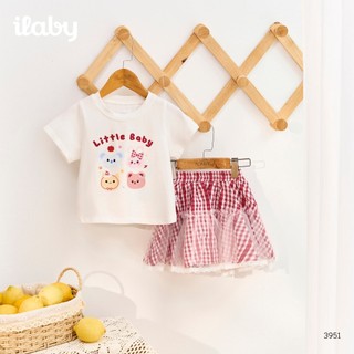 Set bộ bé gái ILABY HCM áo thun cotton và chân váy caro phối voan xòe điệu đà [3951]
