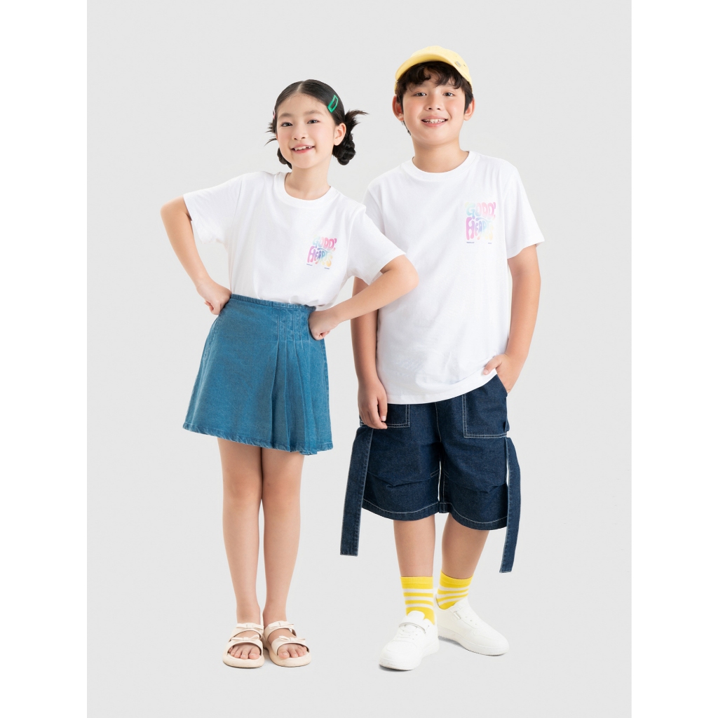 Áo phông unisex trẻ em CANIFA áo thun cộc tay basic dáng rộng in hình 3TS26S008