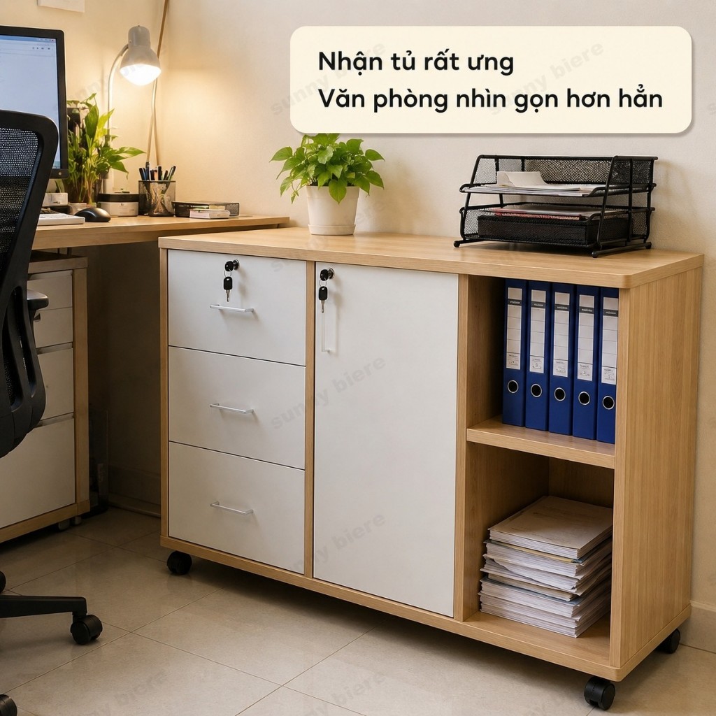 Tủ hồ sơ văn phòng hiện đại Có khóa an toàn Kèm bánh xe di chuyển Lưu trữ đa không gian 𝙎𝙐𝙉𝙉𝙔 𝘽𝙄𝙀𝙍𝙀