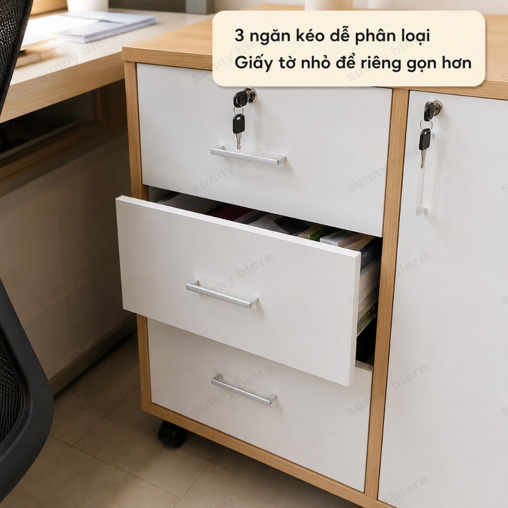 Tủ hồ sơ văn phòng hiện đại Có khóa an toàn Kèm bánh xe di chuyển Lưu trữ đa không gian 𝙎𝙐𝙉𝙉𝙔 𝘽𝙄𝙀𝙍𝙀