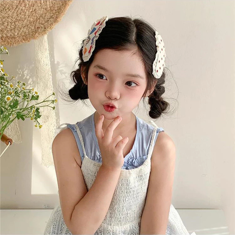 Set 2 Băng Đô Dán Giữ Tóc Ngắn Chất Liệu Vải Phối Ren, Băng Đô Hoa Nhiều Màu Sắc Kiểu Dáng Ngọt Ngào