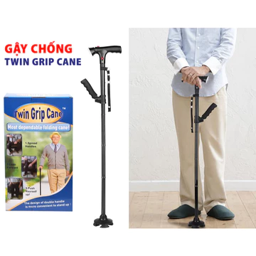 Gậy người già MS928C - gậy chống trượt 3 chân có thể gấp gọn - Gậy chống có tay vịn, đèn chiếu sáng, chuông báo