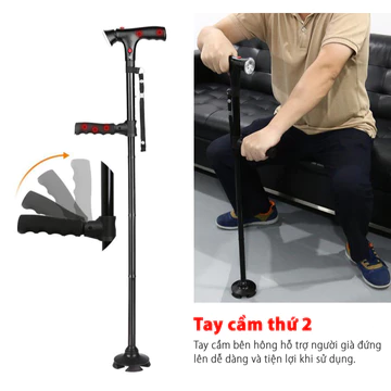 GẬY CHỐNG người già MS928C - gậy chống trượt 3 chân có thể gấp gọn - Gậy chống có tay vịn, đèn chiếu sáng, chuông báo