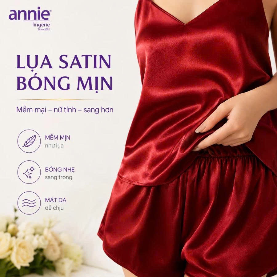 Quần Đùi Ngủ Lụa Satin QE 6048 annie Mềm Mịn, Thoáng Mát, Mặc Nhà Siêu Thoải Mái