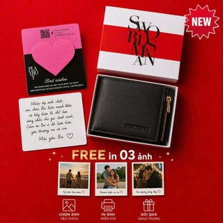 NEW - Bộ quà tặng ví Khóa giữa full túi hộp - free in 03 ảnh theo yêu cầu và tặng 01 thiệp trái tim theo kèm cho người t