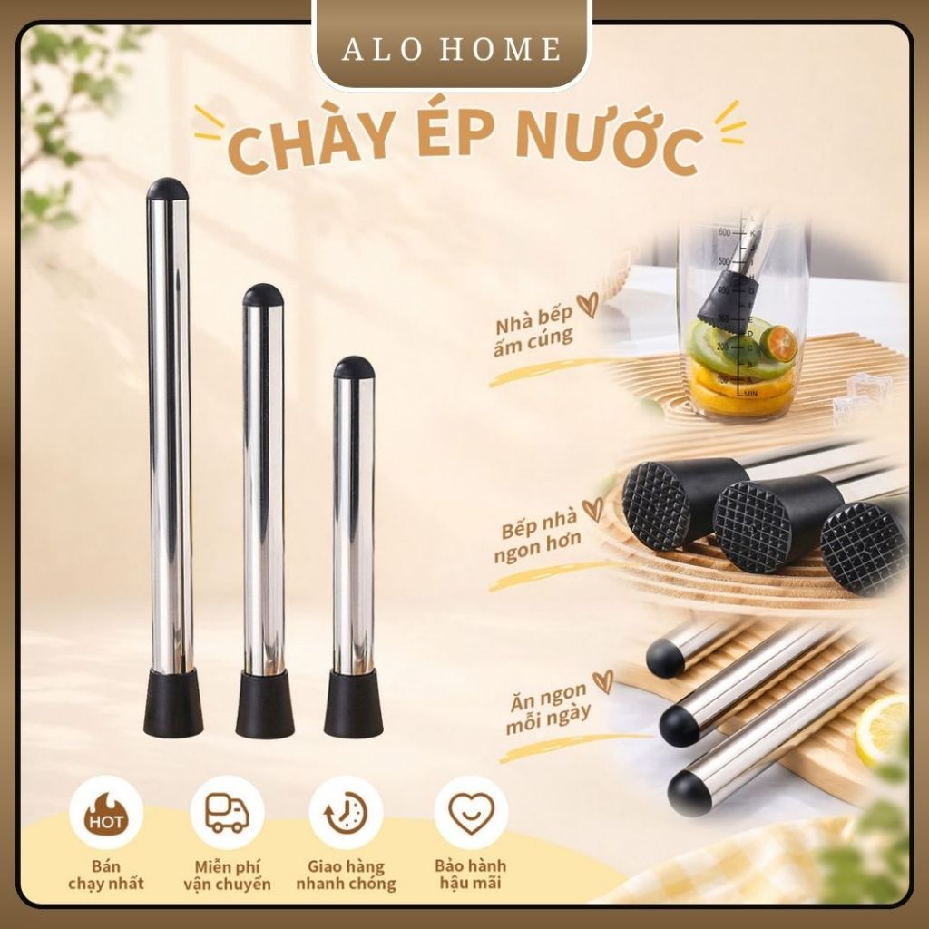 Chày Dầm Hoa Quả Inox ALOHOME – Chày Ép Trái Cây, Dụng Cụ Pha Chế Đồ Uống Cán Inox Chắc Chắn