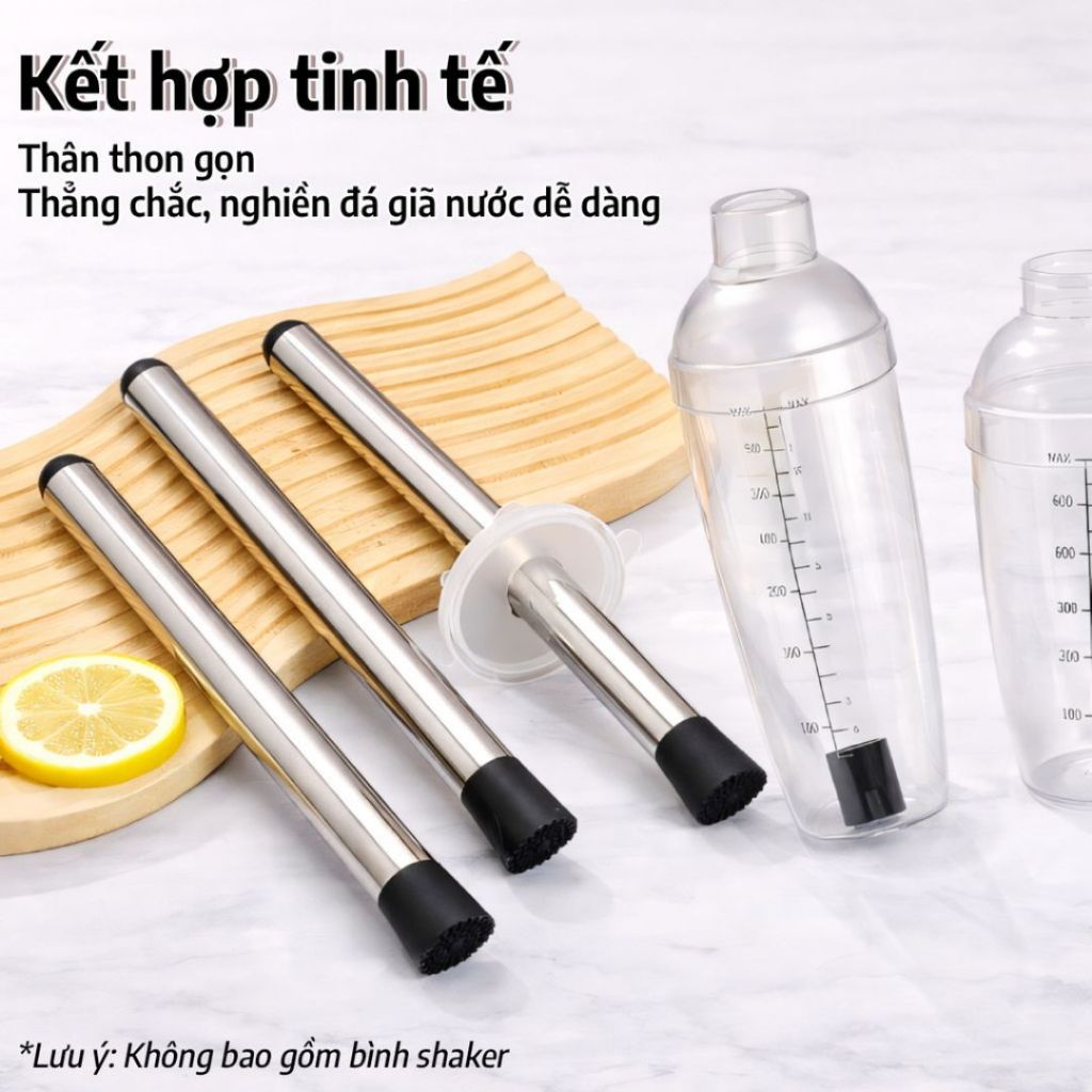 Chày Dầm Hoa Quả Inox ALOHOME – Chày Ép Trái Cây, Dụng Cụ Pha Chế Đồ Uống Cán Inox Chắc Chắn