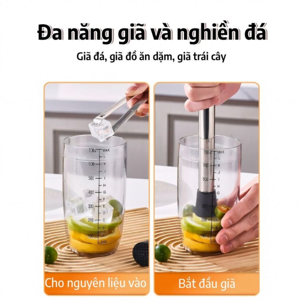 Chày Dầm Hoa Quả Inox ALOHOME – Chày Ép Trái Cây, Dụng Cụ Pha Chế Đồ Uống Cán Inox Chắc Chắn
