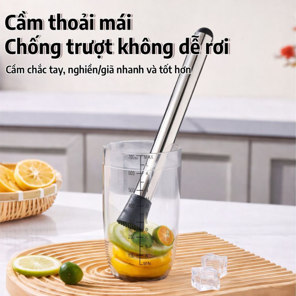 Chày Dầm Hoa Quả Inox ALOHOME – Chày Ép Trái Cây, Dụng Cụ Pha Chế Đồ Uống Cán Inox Chắc Chắn