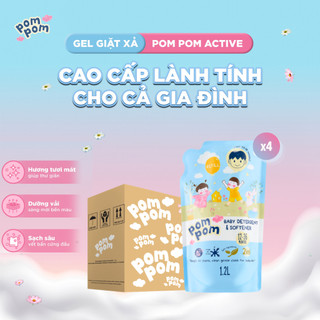 Nước Giặt Xả Pom Pom Active [1.2L x4] Siêu Tiết Kiệm Cho Cả Gia Đình Sạch Mới Thơm Mềm Vải Hương Nắng Mai AT12