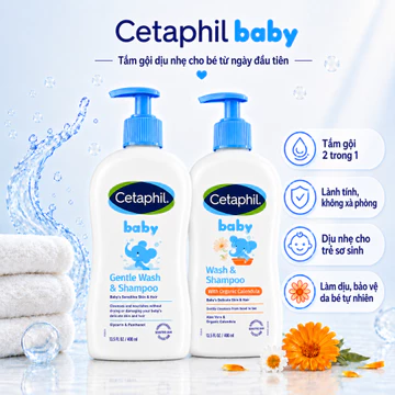 Sữa tắm gội cho bé Cetaphil Baby Gentle Wash & Shampoo 400ML & 230ML
