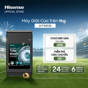 Máy Giặt Cửa Trên Hisense 9kg WT90F30 - Giặt AI | Tiết kiệm | Nắp giảm chấn - BH 2 năm - Miễn Phí Giao Hàng Tận Nơi