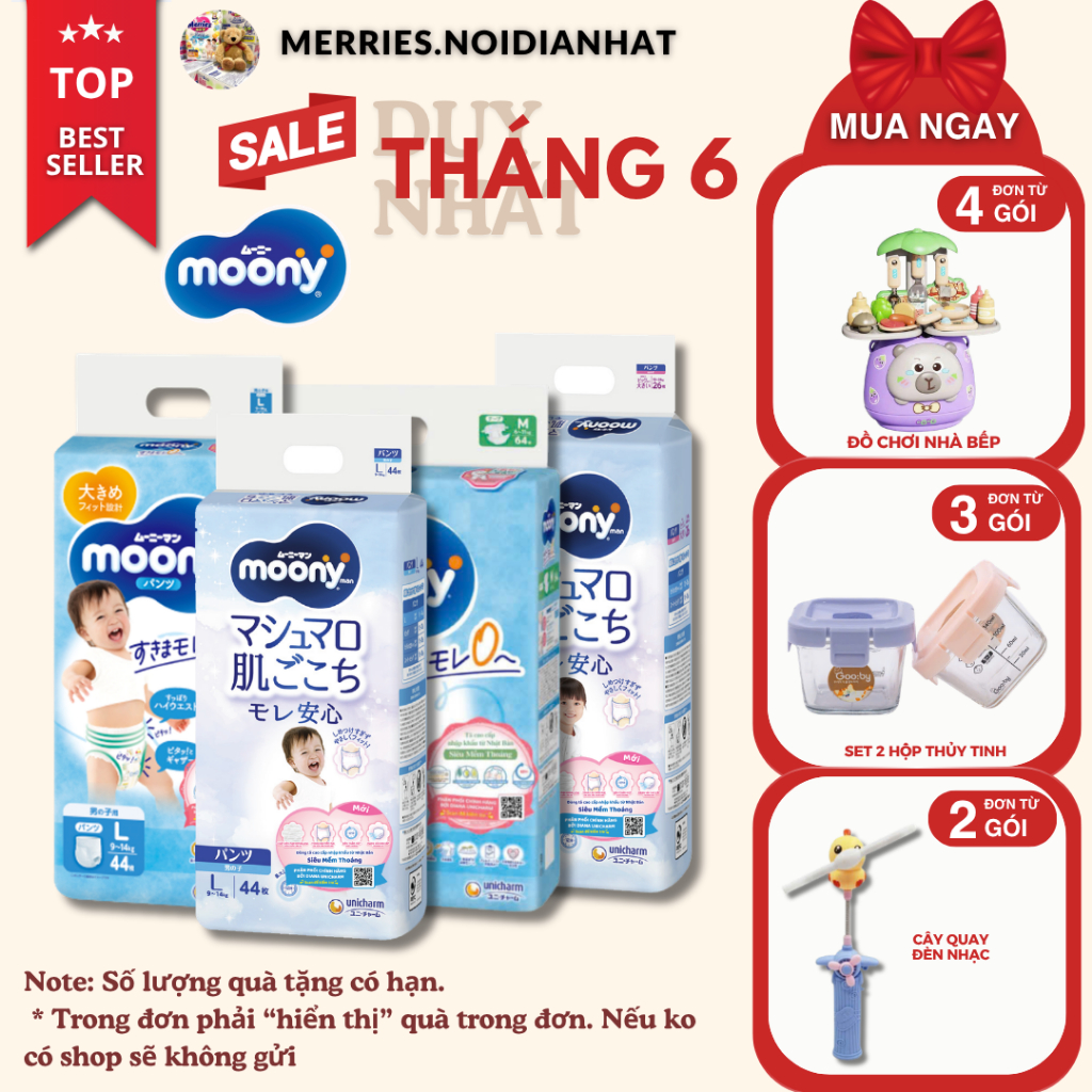Tã MOONY XANH dán quần NB90/S84/M64/M58/L44/XL38/XXL26