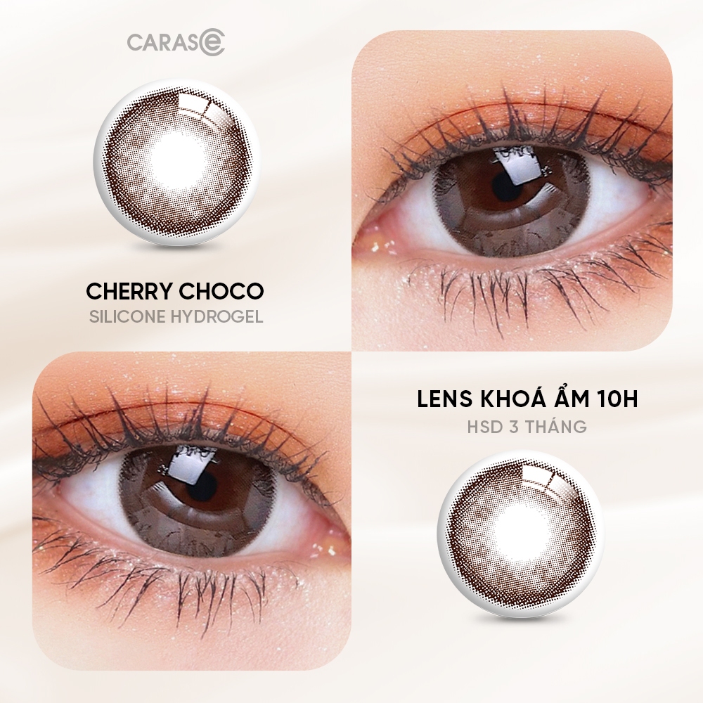 [1 chiếc] Kính Áp Tròng Khóa Ẩm 10H 3 Tháng Màu Nâu Choco CARASE, Lens Cận S CHERRY CHOCO ( 1 chiếc)