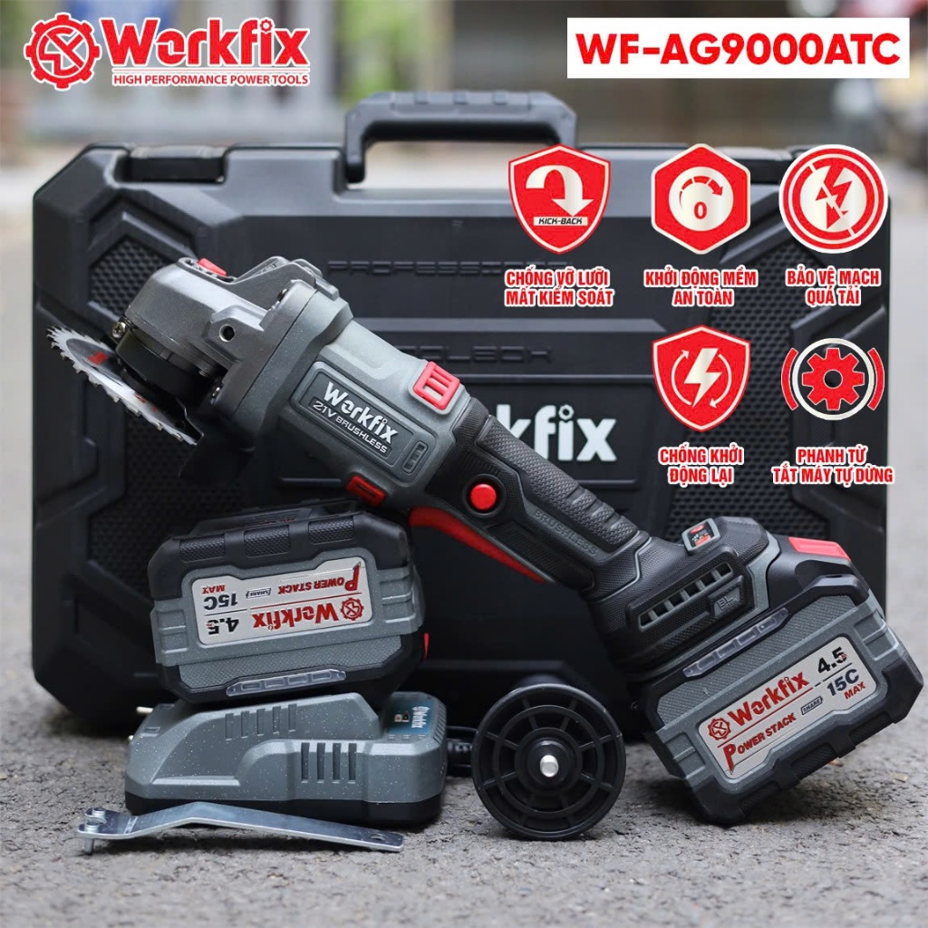 Máy mài góc Workfix WF-AG9000ATC, Có aniti_kickback, Chống khởi động lại, Chống sốc đá - Ép tải >80A