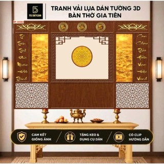 Tranh treo phòng thờ, tranh dán tường phòng thờ giả nền gỗ TS Decor, họa tiết trúc chỉ trang trí bàn thờ gia tiên