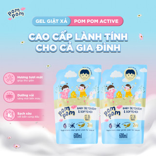 Nước Giặt Xả Pom Pom Active [600ML x2] Siêu Tiết Kiệm Cho Cả Gia Đình Sạch Mới Thơm Mềm Vải Hương Nắng Mai AT6