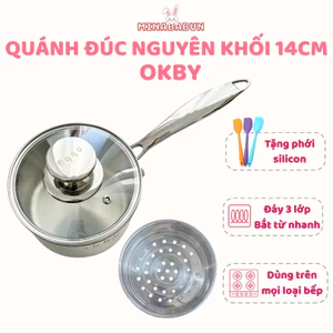Quánh Đúc OKBY Inox 304 Nguyên Khối 14cm Kèm Phới Nấu Đồ Ăn Dặm Cháo Súp Cho Bé