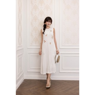 SWANLAKE | Váy Đầm Nữ Maxi Suông Sát Nách Cổ Tròn Vải Linen Thêu Hoa Hai Lớp Du Lịch Biển Hè D13718
