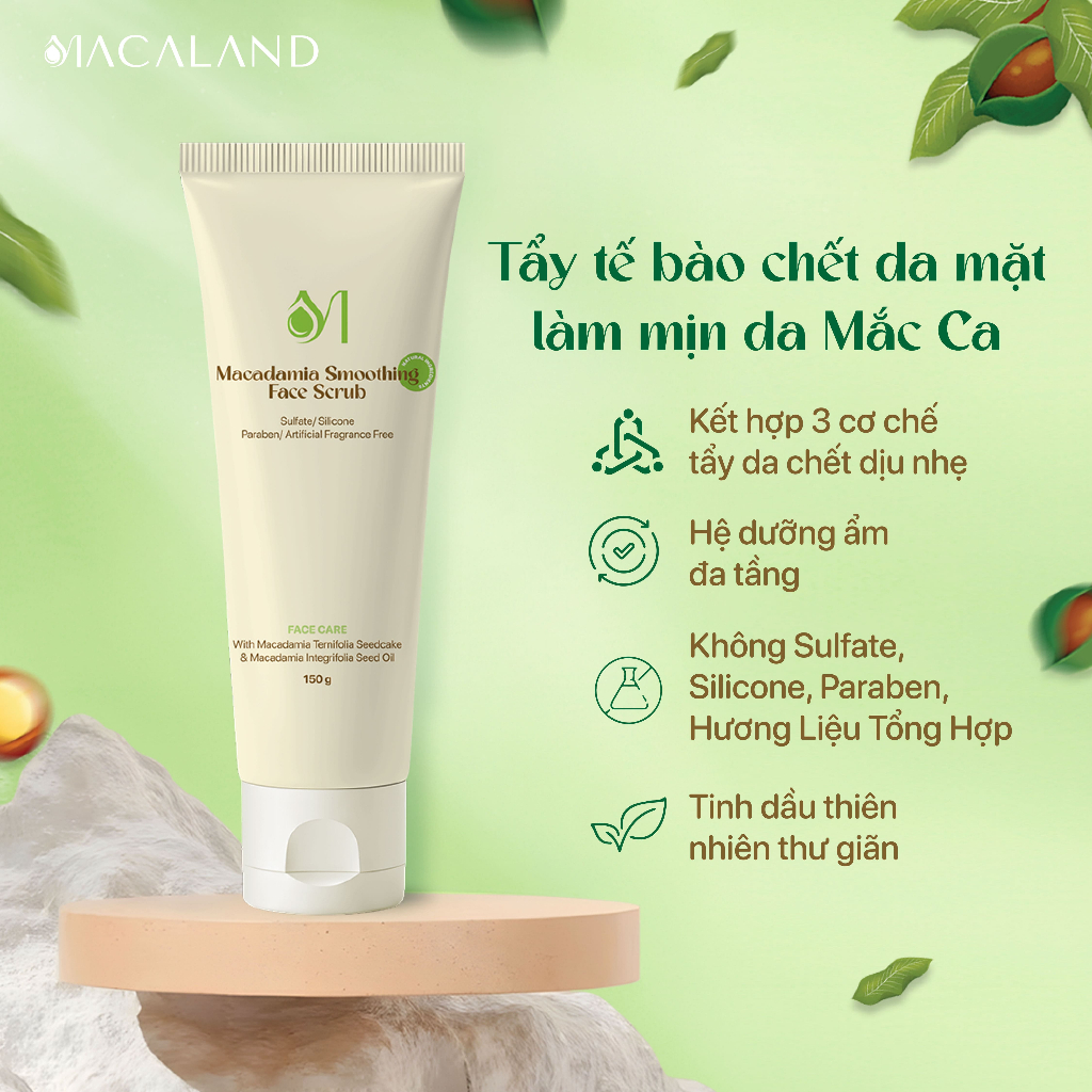 Tẩy Tế Bào Chết Da Mặt Mắc Ca 120g Làm Mịn Da Macaland - Macadamia Smoothing Face Scrub