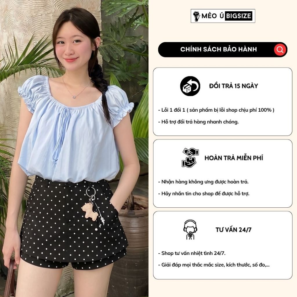 Quần váy kaki nữ BIGSIZE Mèo Ú chân váy ngắn chữ A chấm bi cạp cao có túi phong cách basic thanh lịch Hàn Quốc 581