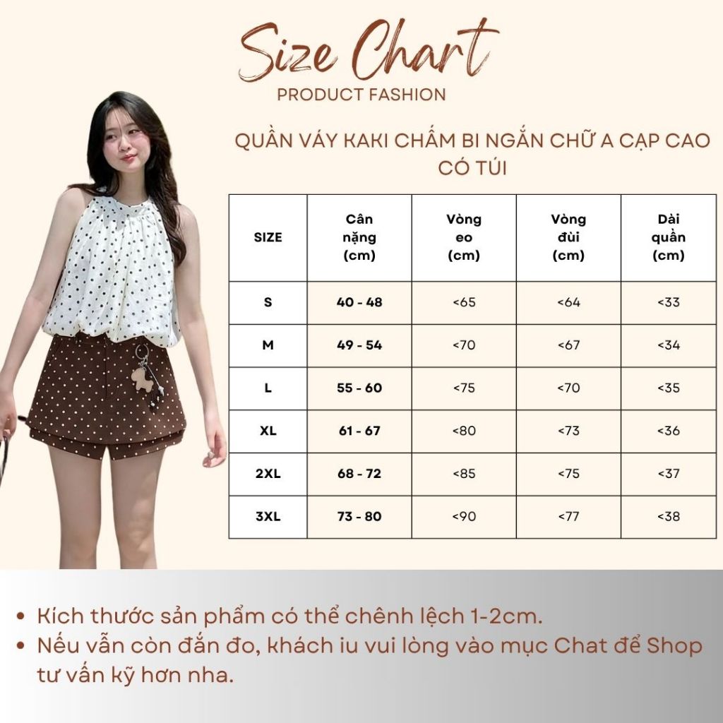 Quần váy kaki nữ BIGSIZE Mèo Ú chân váy ngắn chữ A chấm bi cạp cao có túi phong cách basic thanh lịch Hàn Quốc 581