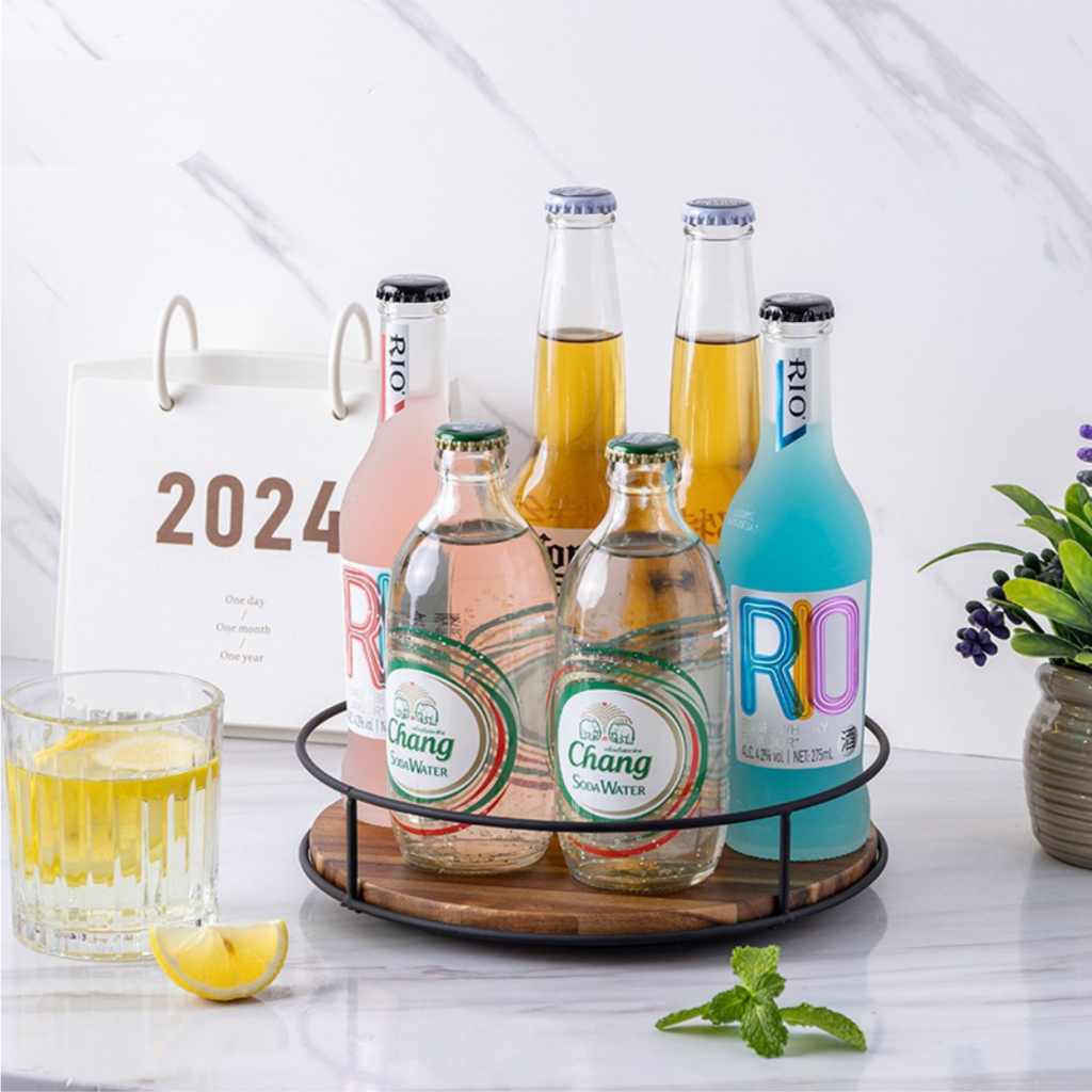Kệ Khay Xoay 360 Độ Bằng Gỗ Dùng Để Chai Lọ Gia Vị Nhà Bếp, Đồ Uống