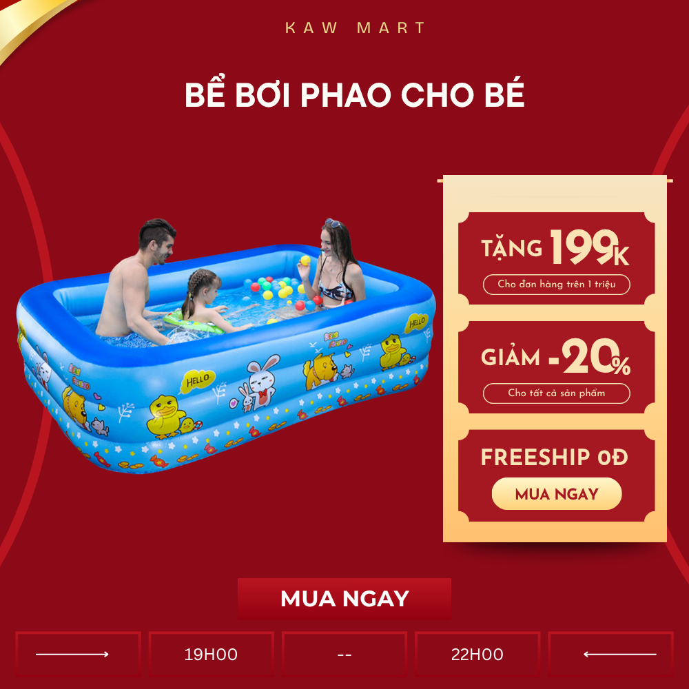 Bể bơi cho bé KAW đáy 2 lớp chống trượt chất liệu PVC cao cấp, độ bền cao - Lỗi 1 đổi 1
