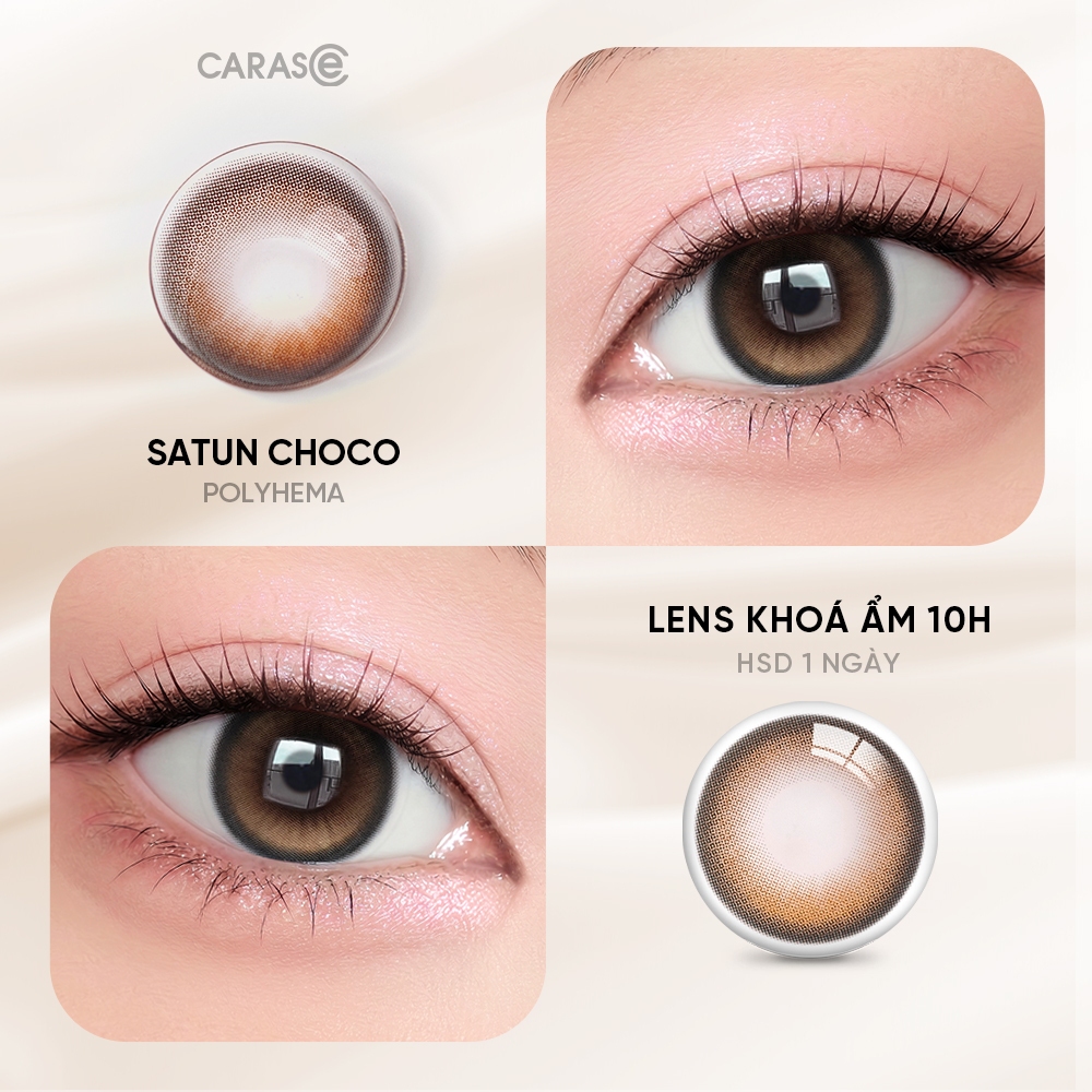 [1 chiếc] Kính áp tròng khoá ẩm 10H 1 Ngày Màu Nâu Choco CARASE, Lens cận SATUN CHOCO