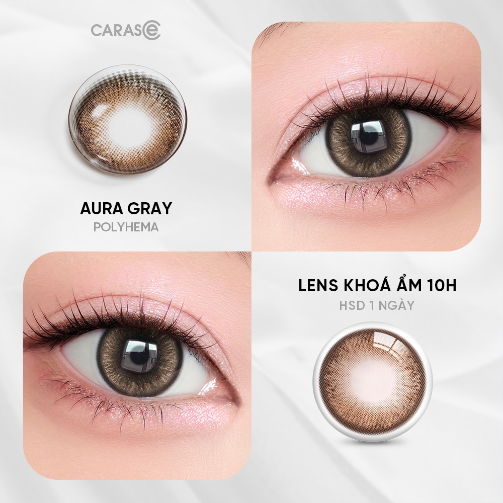 [1 chiếc] Kính áp tròng khoá ẩm 10H 1 Ngày Màu Xám Khói CARASE, Lens cận AURA GRAY