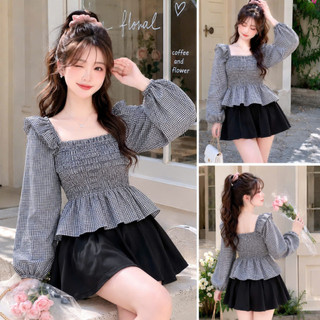 Áo Babydoll Tay Dài Form Ôm Nhún Chun Co Giãn Dễ Thương Tiểu Thư Cho Chubby SM37