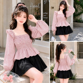 Áo Babydoll Tay Dài Form Ôm Nhún Chun Co Giãn Dễ Thương Tiểu Thư Cho Chubby SM37