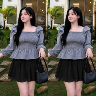 Áo Babydoll Bigsize Nữ Nhận Chun Thân Dáng Ôm Tay Dài Bồng Cho Chubby 50-95kg SM37