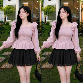Áo Babydoll Bigsize Nữ Nhận Chun Thân Dáng Ôm Tay Dài Bồng Cho Chubby 50-95kg SM37