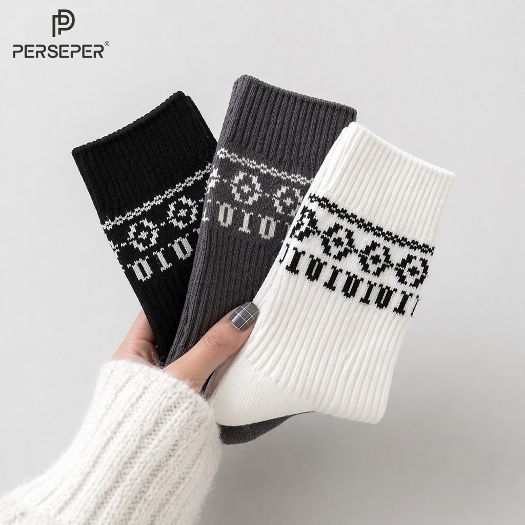 Tất cổ cao nam nữ họa tiết thổ cẩm Ins Retro, mềm mịn dày dặn phong cách học đường Hàn Quốc - Ekiu Shop