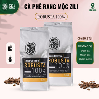 [COMBO 2 túi] Cà Phê Rang Xay Robusta Nguyên Chất - Zili Coffee ĐẬM ĐÀ, THƠM NHẸ [500g x 2 túi]