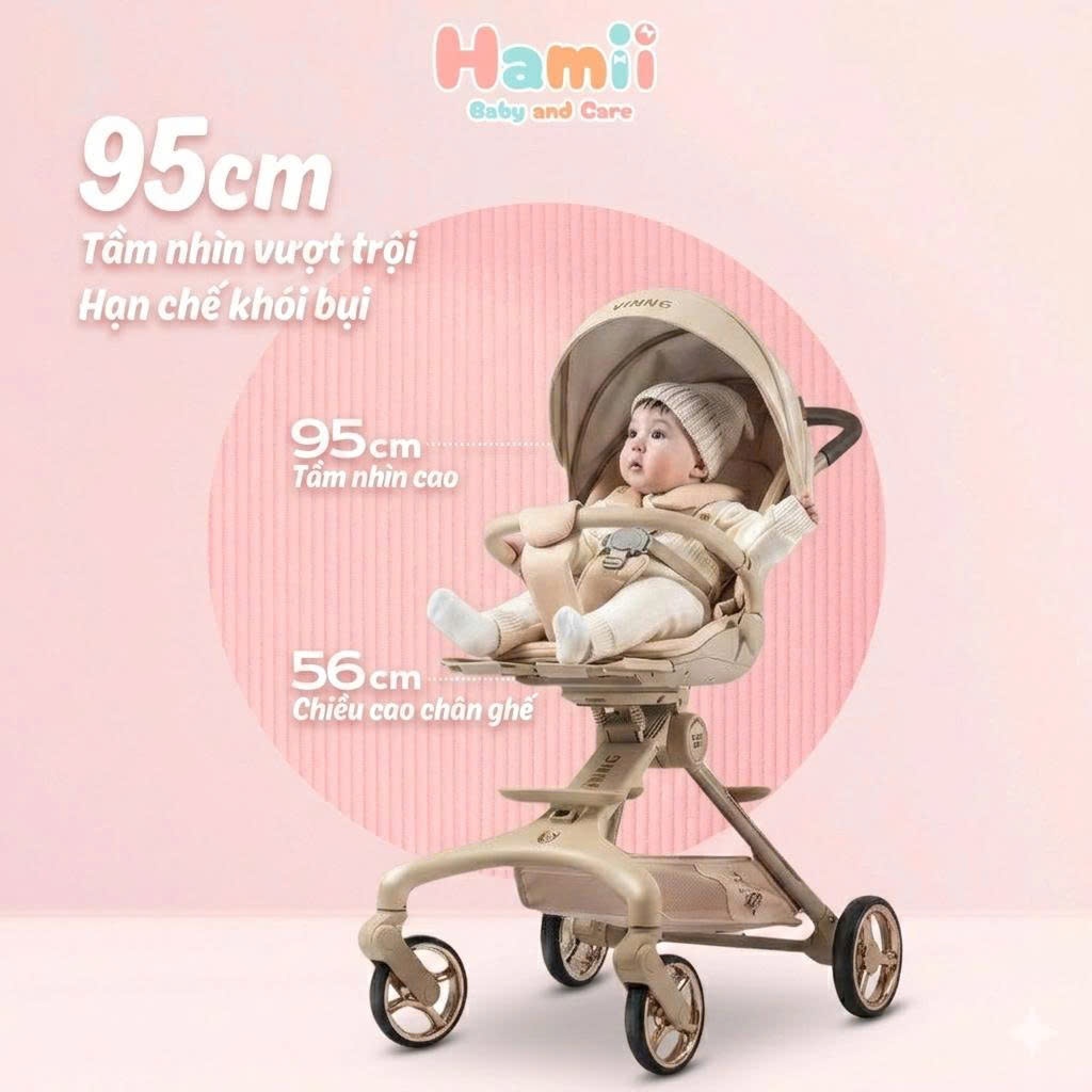 Xe Đẩy Gấp Gọn Cho Bé Vinng Q11 Cao Cấp, Đảo Chiều 3 Tư Thế Nằm, Ngả, Ngồi, Khung Xe Bằng Hợp Kim
