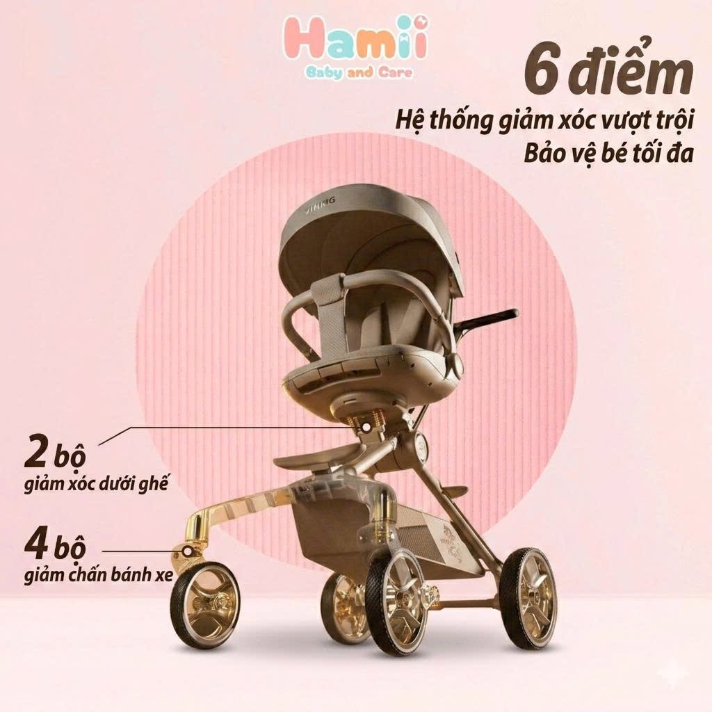 Xe Đẩy Gấp Gọn Cho Bé Vinng Q11 Cao Cấp, Đảo Chiều 3 Tư Thế Nằm, Ngả, Ngồi, Khung Xe Bằng Hợp Kim