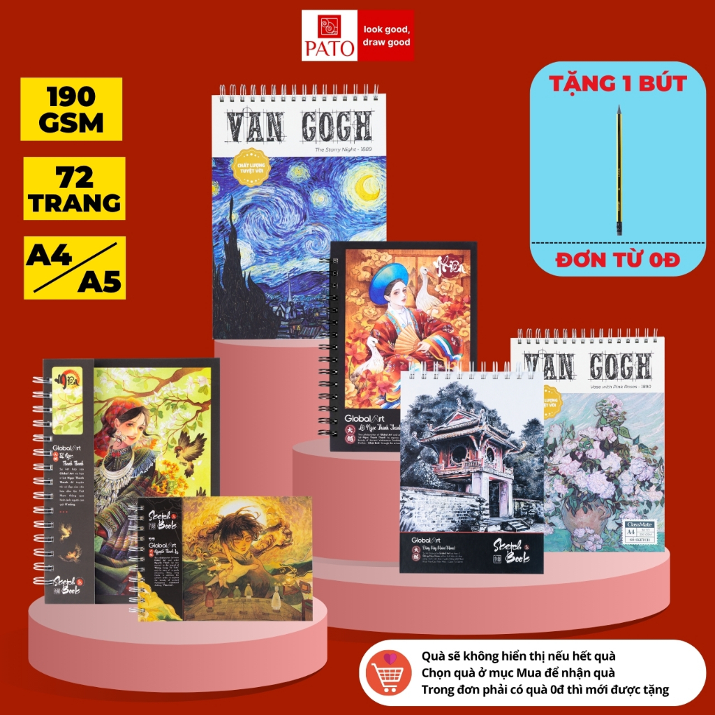 Sổ Vẽ Đa Chất Liệu GLOBAL ART 230GSM Giấy Ăn Chì Lên Màu Tốt Giấy Có Vân Vẽ Màu Nuớc Không Kị Tẩy A4 A5 60 Trang 200GSM