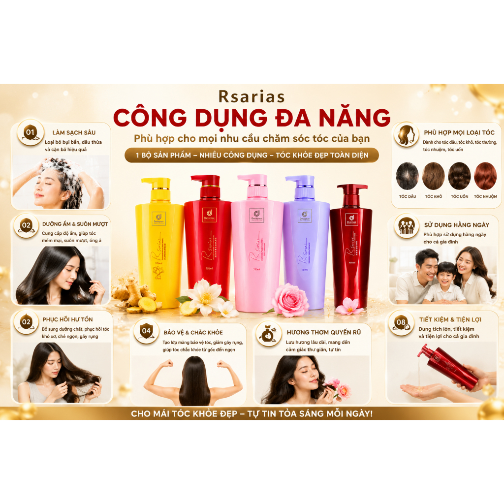 🔥 Nhập khẩu từ Thái Lan Dầu Gội Dưỡng Tóc Rsarias 750ml - Phục Hồi Tóc Hư Tổn, Mềm Mượt Chuẩn Salon, Hương Thơm Lâu