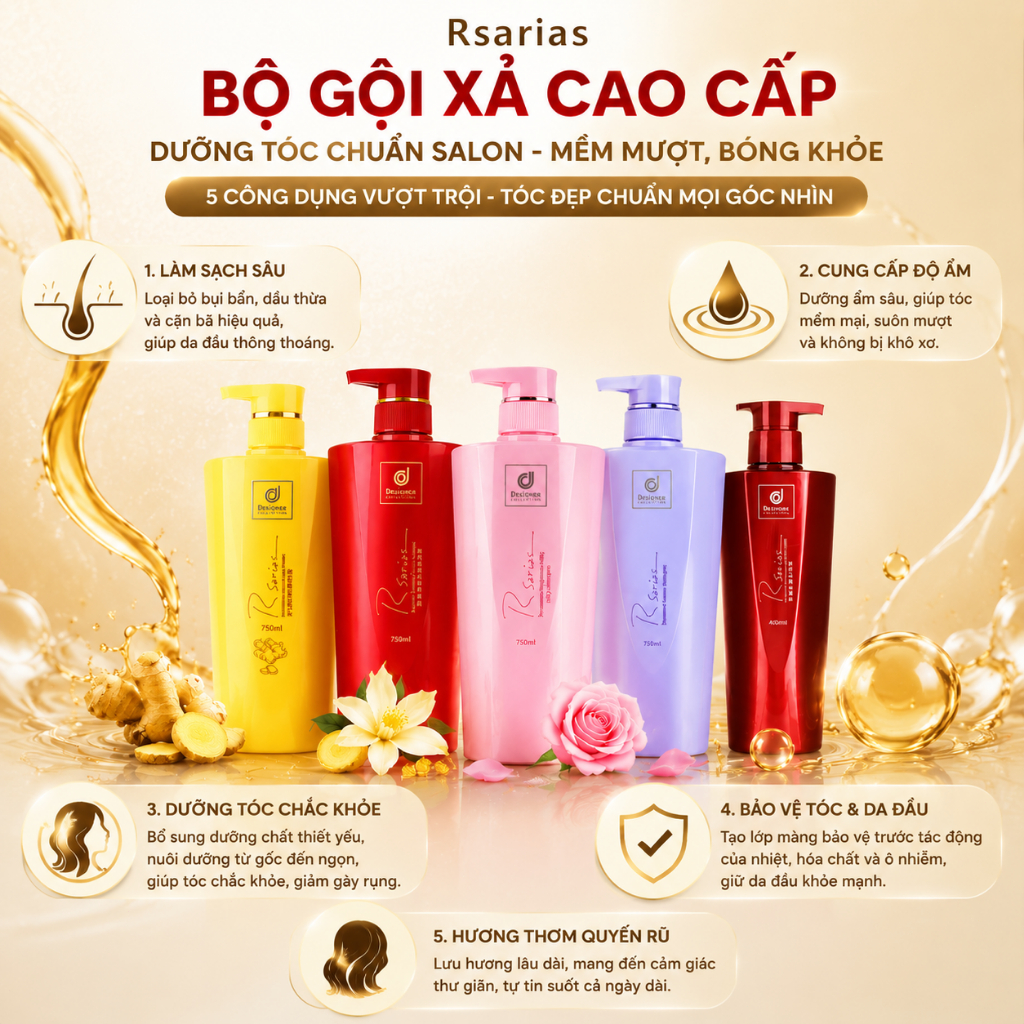 🔥 Nhập khẩu từ Thái Lan Dầu Gội Dưỡng Tóc Rsarias 750ml - Phục Hồi Tóc Hư Tổn, Mềm Mượt Chuẩn Salon, Hương Thơm Lâu