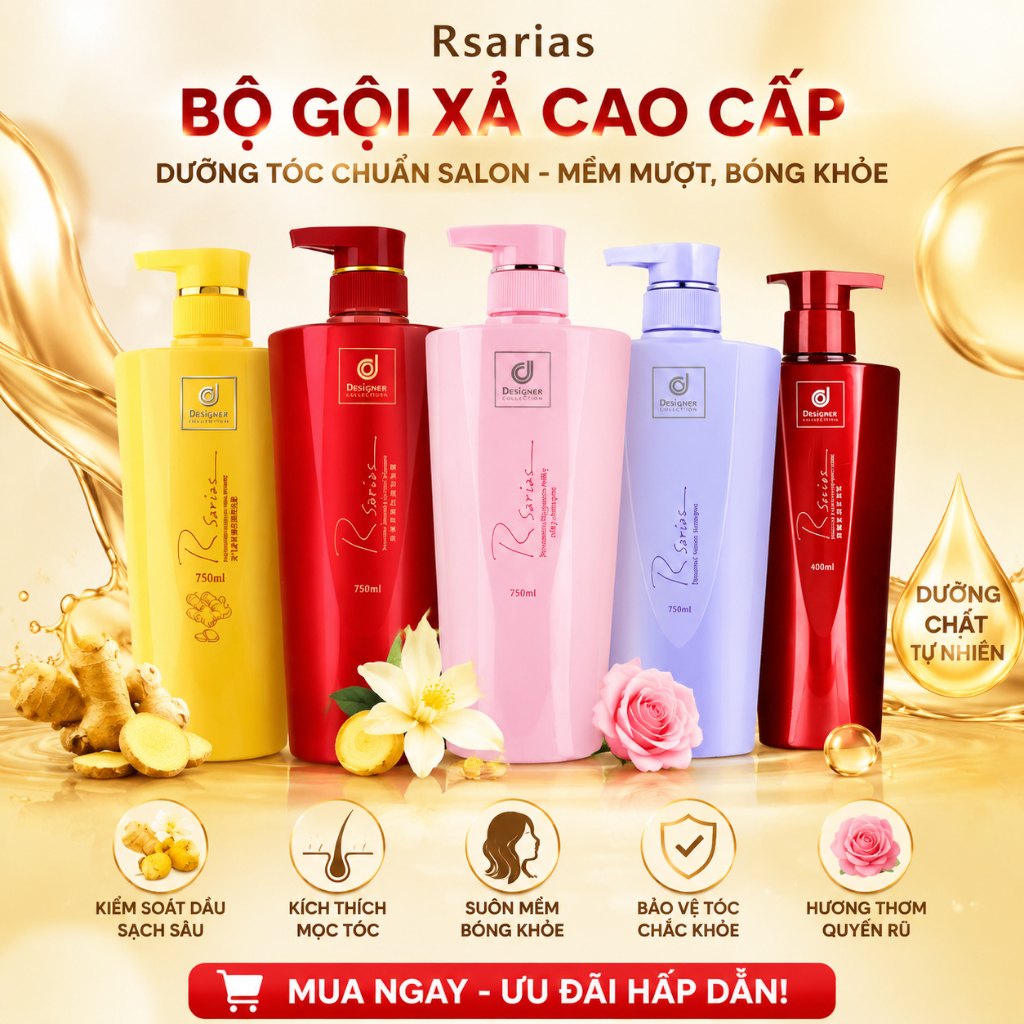 🔥 Nhập khẩu từ Thái Lan Dầu Gội Dưỡng Tóc Rsarias 750ml - Phục Hồi Tóc Hư Tổn, Mềm Mượt Chuẩn Salon, Hương Thơm Lâu