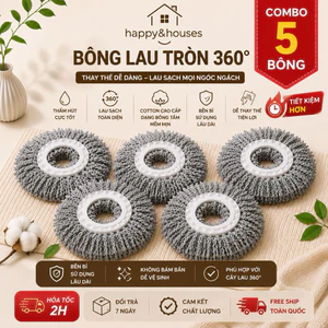 Combo 5 Bông Lau Tròn Thay Thế 360 Độ Cotton Cao Cấp – Thấm Hút Cực Tốt, Dạng Bông Tăm Mềm Mịn.