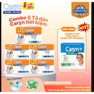 (Tặng Lót 20 hoăc Lót tiết kiệm 20) Combo 6 gói Lót 20/ Combo 5 gói tã dán Caryn tiết kiệm M18/L18/XL18 miếng