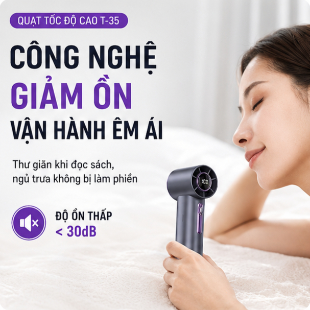 Quat cầm tay Turbo T35 hiển thị số điện 100 cấp gió, quạt mini sạc USB không chổi than siêu gió mạnh cho đi chơi học tập