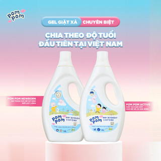 Nước Giặt Xả Pom Pom Newborn 1.6L + Active 1.6L An toàn cho bé mới lọt lòng Sạch Sâu Nôn trớ Ọc sữa Hương Phấn NB16 AT16