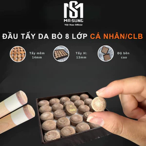 Đầu Cơ Bida , Đầu Tẩy Bi- A Loại Da Bò Tầm Trung và loại Tẩy Màu Da Bò 8 Lớp độ cứng H, Lẻ 1 Viên