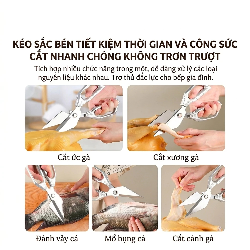 Kéo cắt xương gà chuyên dụng bằng thép không gỉ lực cắt mạnh, dụng cụ nhà bếp bền bỉ chất lượng cao