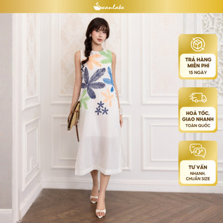 SWANLAKE | Váy Đầm Nữ Maxi Suông Sát Nách Xẻ Tà Linen Lụa In Hoa Cổ Tròn Du Lịch Biển Hè D12380